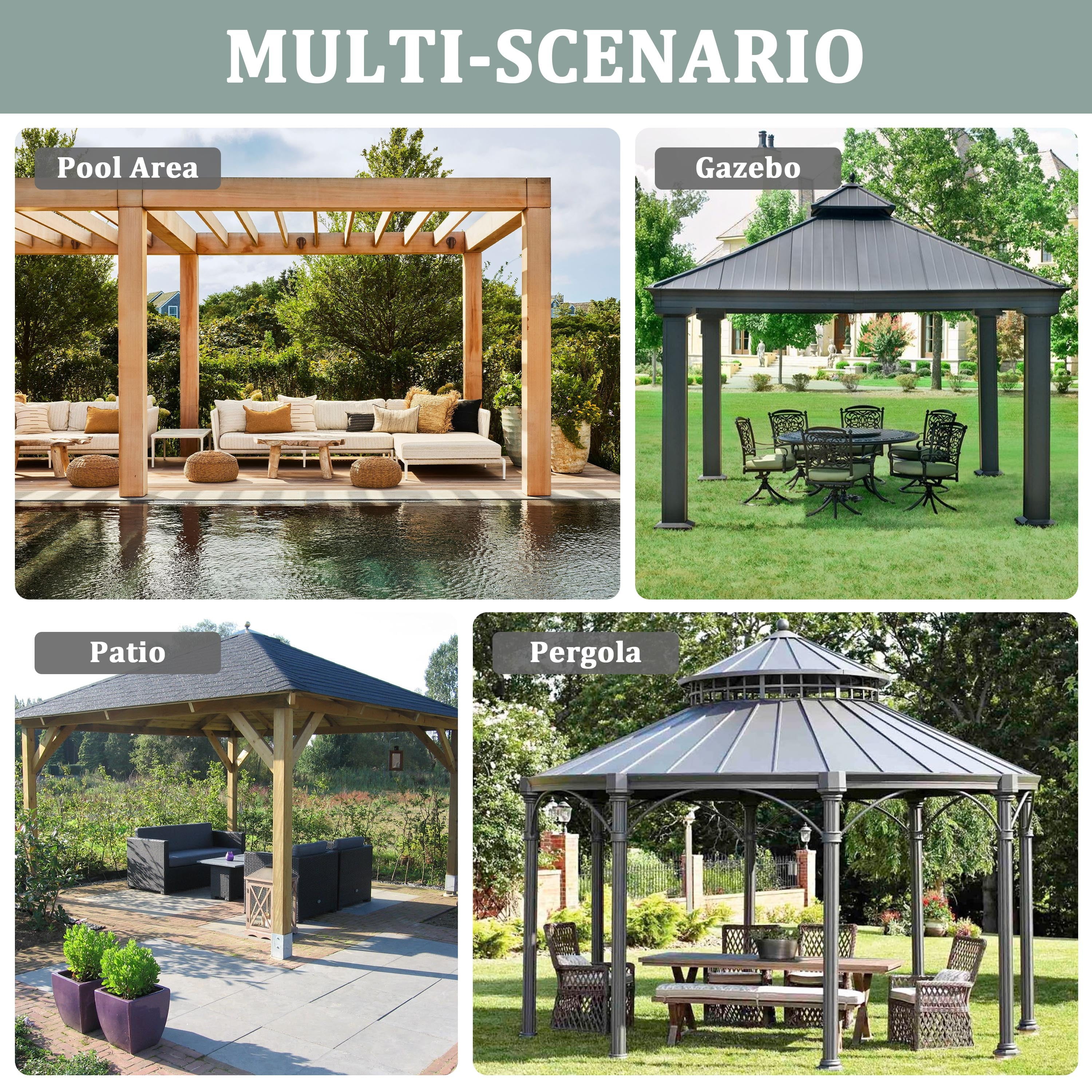 Pakunoda 11' X 6.5' Gazebo Universal Replacement Privacy 4-Panel Curtains, Waterproof Outdoor Curtains Calcite Blue Sidewall with Zipper for Patio Garden Backyard 10' X 12' Gazebo, Curtain Only