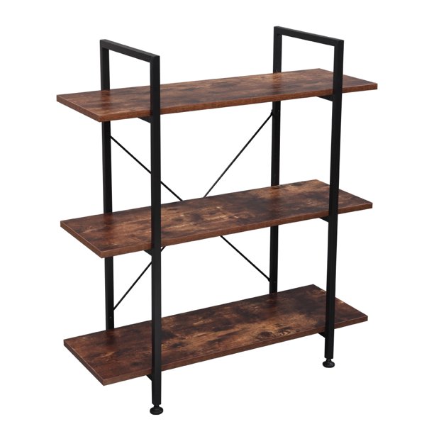Akoyovwerve 3Tier Industrial Bookcase and Book Shelves, Vintage Wood