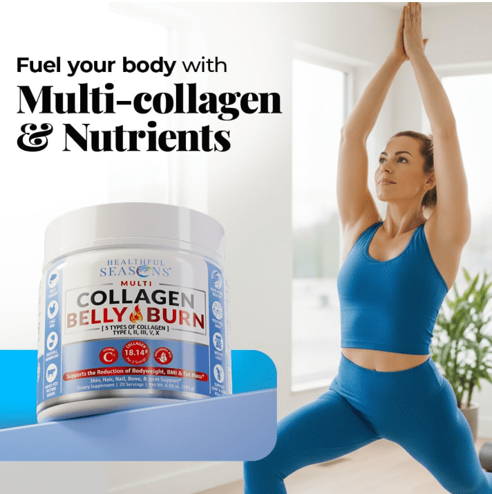 Healthful Seasons Collagen Belly Burn – Multi Collagen Powder + Vitamin C & Hyaluronic Acid – Metabolism, Skin & Joint Support – 20 Servings