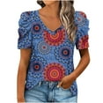 thumbnail image 1 of Blouses à Manches Courtes pour Femmes, Mode Décontractée, Manches Bouffantes, Col en V, Imprimé, 1 of 4