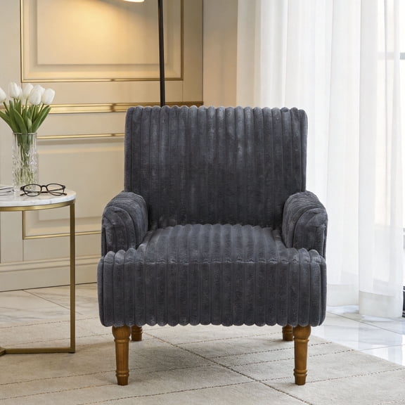 CQSXDA Corduroy Accent Upholstered Armchair with 9-Inch Solid Wood Legs for Modern Living Room Decor, Dark Gray