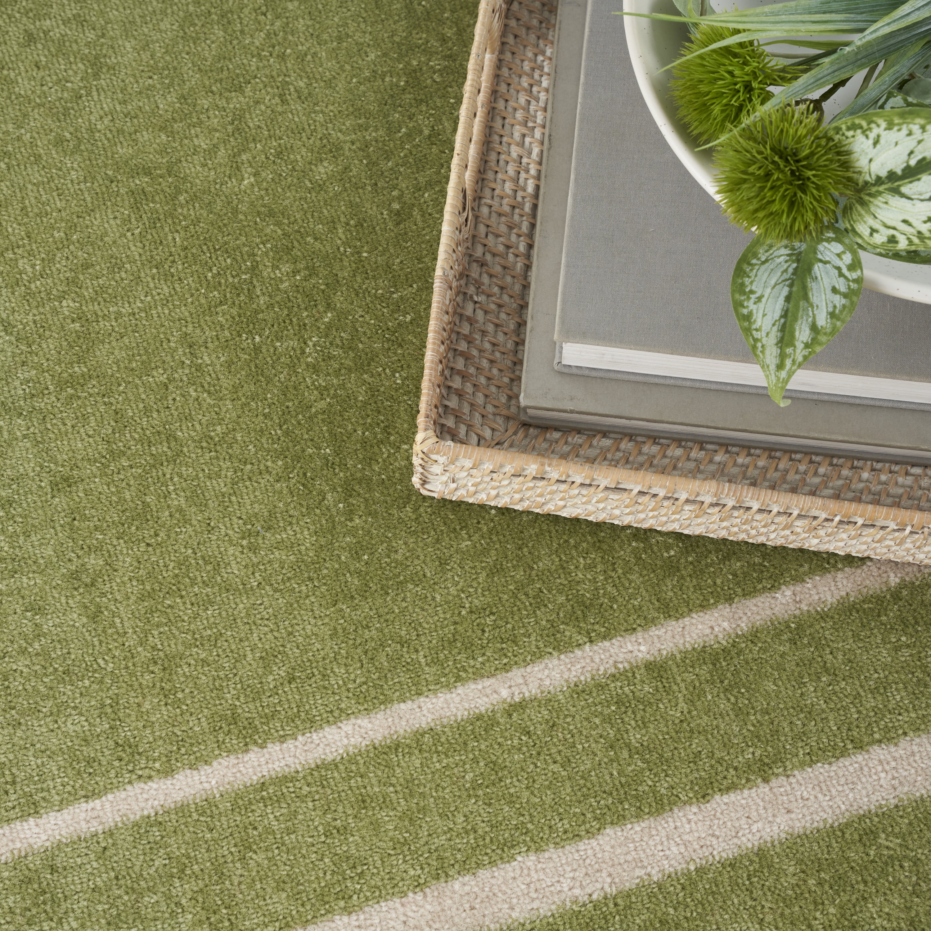 Nourison Essentials Indoor/Outdoor Green Ivory 5' x 7' Area Rug, (5x7)