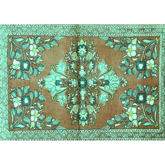Ahgly Company Machine Washable Indoor Rectangle Animal Turquoise Blue Traditional Area Rugs, 2' x 4'