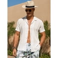 thumbnail image 5 of Youclos Men's Short Sleeve Textured Linen Hawaiian Beach Button Down Shirt, 5 of 8