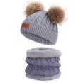 thumbnail image 1 of Gorro de punto para niño pequeño, gorro de punto con pompón doble de invierno, bufanda del mismo color, 1 of 5