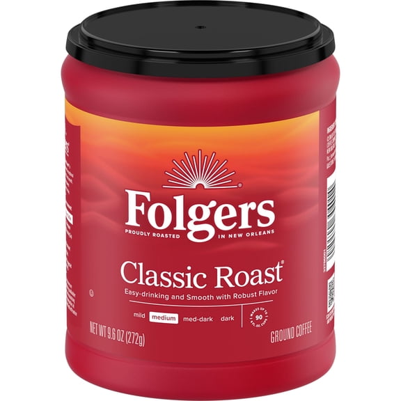 Folgers Classic Roast Ground Coffee, Medium Roast, 9.6 oz Canister
