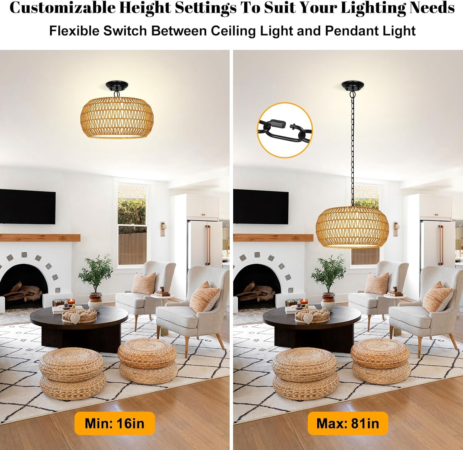Nordic Hygge 19" Rattan Chandeliers