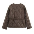 thumbnail image 4 of SELONE Women Coats Winter Short Belt Puffer Jacket Zipper Long Sleeve Crewneck Outerwear with Pockets Soild Tops Brown S, 4 of 9