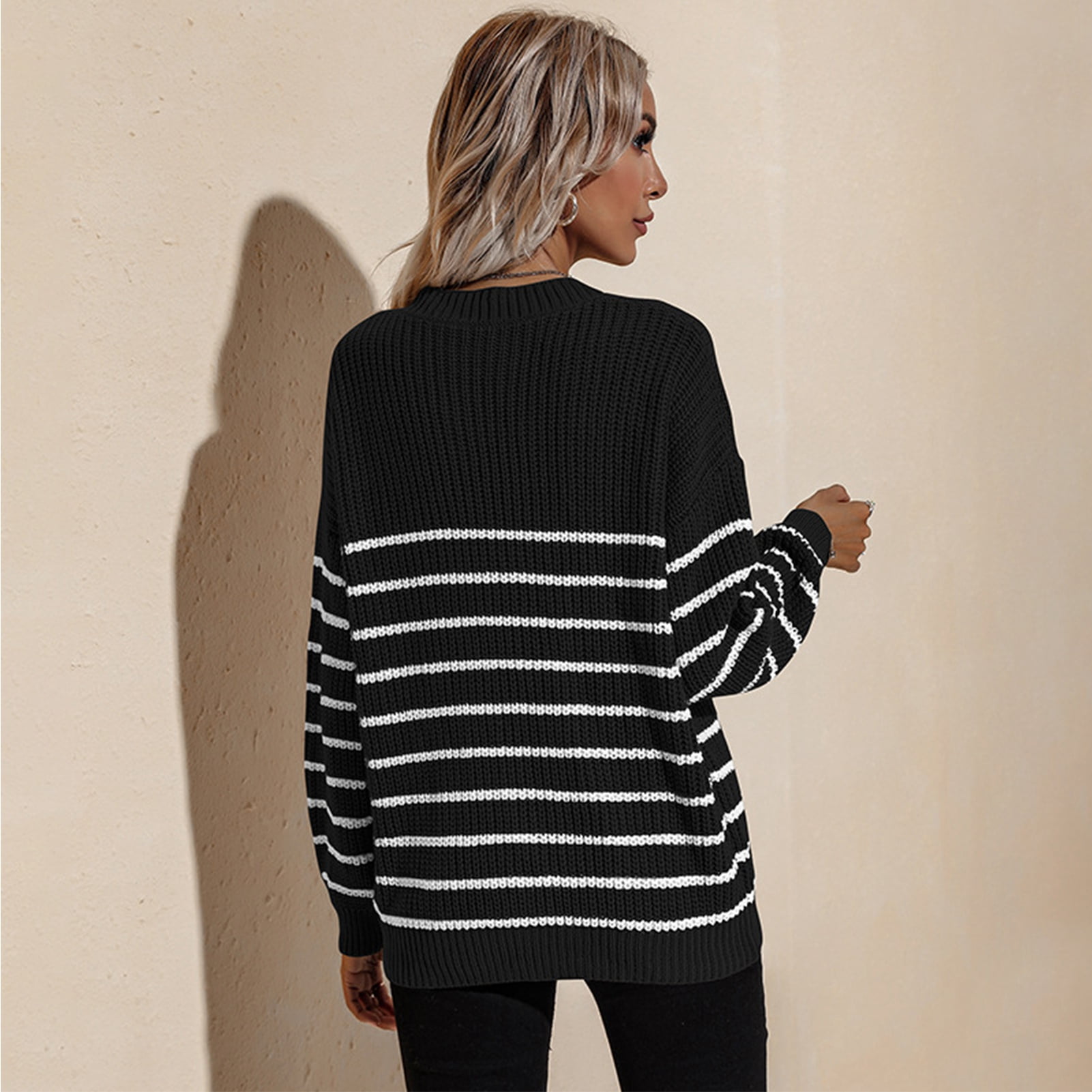 Black cardigan with white stripes best sale
