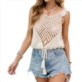 thumbnail image 3 of Camisetas de Tirantes de Crochet de Verano para Mujer, Suéter de Punto Sin Mangas con Cuello Redondo, Chaleco Bohemio con Aberturas. Albaricoque L, 3 of 10