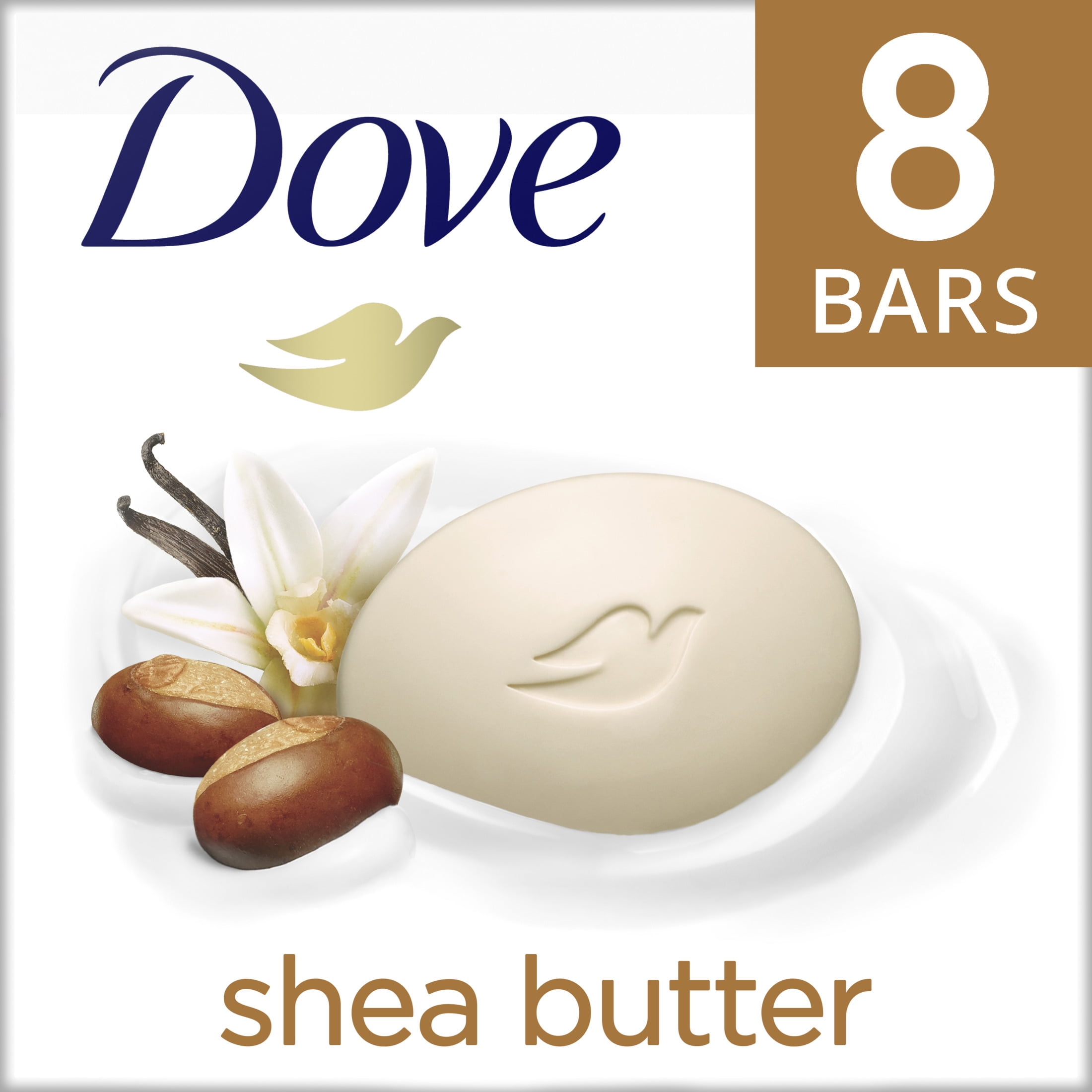 Dove Beauty Bar Gentle Skin Cleanser Shea Butter More Moisturizing Than Bar Soap Moisturizing for Gentle Soft Skin Care 3.75 oz, 8 Bars