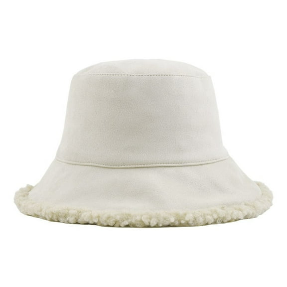 Miqool Fuzzy Bucket Hat for Women Men, Winter Warm Furry Teddy Hat Wide Brim Reversible Fisherman Cap for Cold Weather