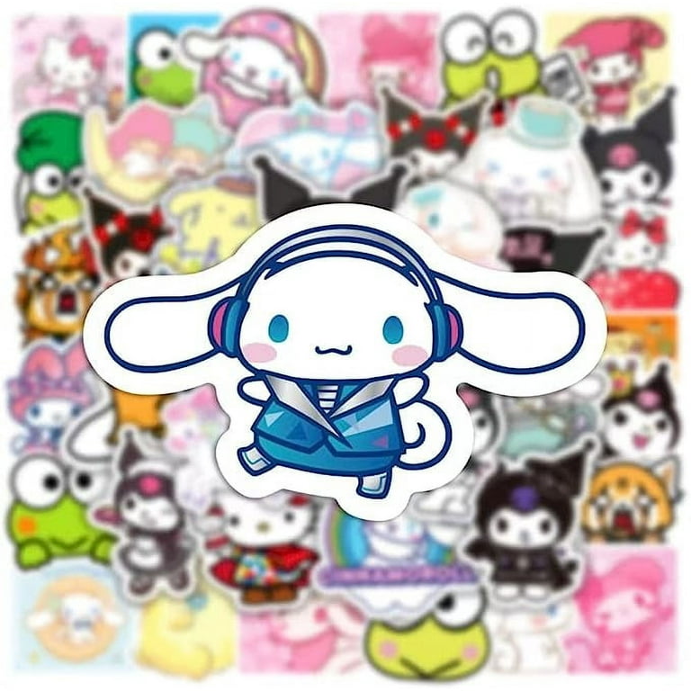 50pcs My Melody and Kuromi Stickers for Laptop and Computer, Hello Kitty Stickers Cinnamoroll Pompompurin Keroppi Pochaco Kawaii Waterproof Vinyl