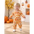 thumbnail image 3 of Cjfdfy Newborn Baby Girls Boy Halloween Satin Pajamas Romper Pumpkin Leaf Printed Long Sleeve Jumpsuit Infant Cute Halloween Holiday Fall Winter Sleepwear, 3 of 9