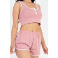 thumbnail image 4 of Casual French Terry Sleeveless Button Front Contrast Trim Cropped Tank Top And Shorts Set, 4 of 5