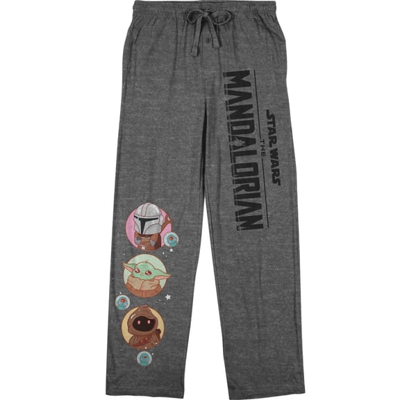 The Mandalorian Logo and Characters Men's Charcoal Heather Drawstring Sleep Pants-Medium