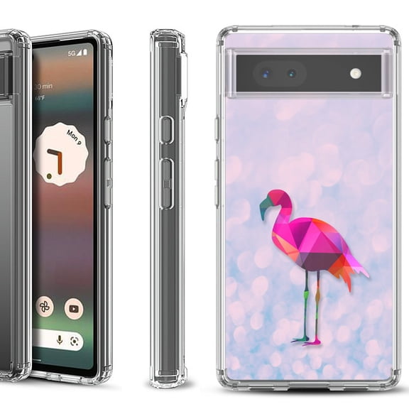 Shockproof Bumper Phone Case for Google Pixel 6a, by OneToughShield ® - Flamingo / Polygon