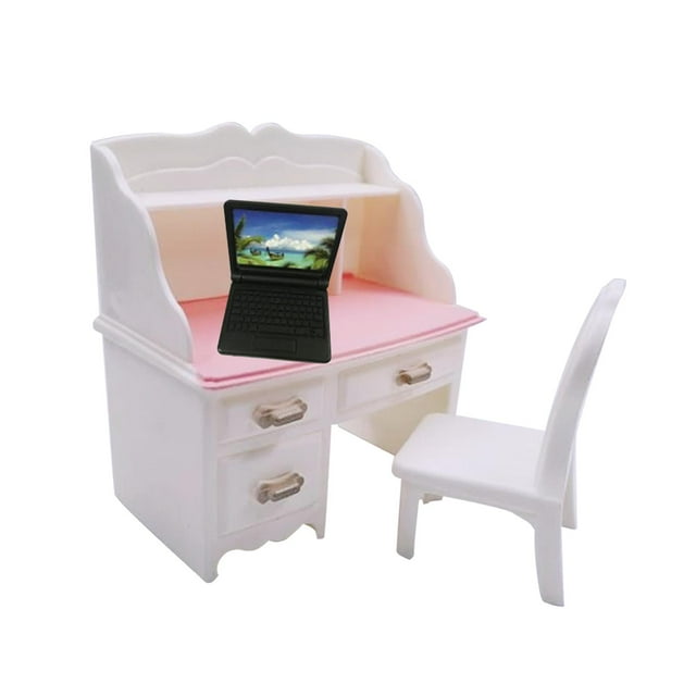 HILABEE Bureau Miniature 1:12 pour Maison de Poupée avec Ordinateur Portable Noir