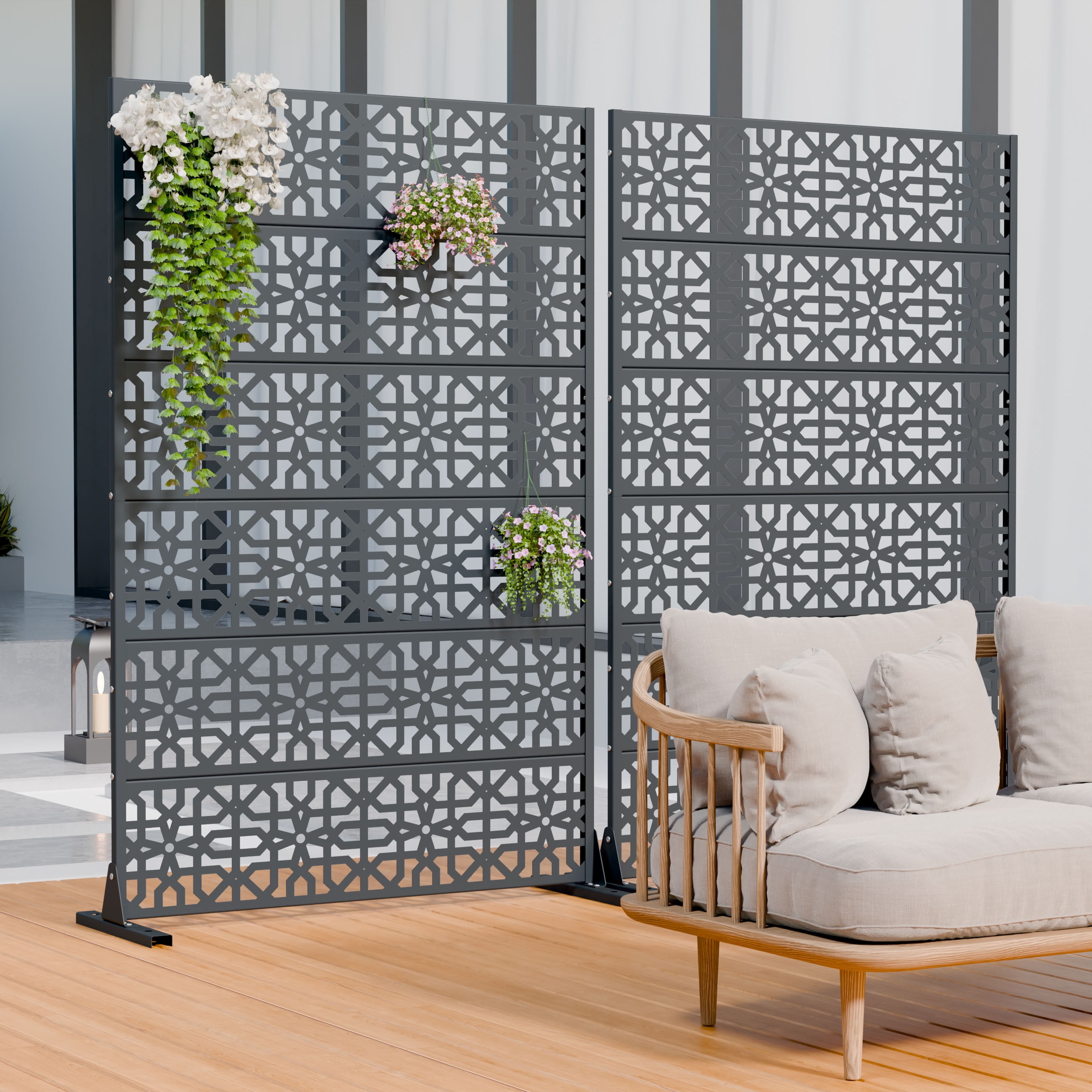 MAYEERTY 72*47in Outdoor Privacy Screen, Poolside Patio Metal Privacy Fence, Privacy Panel for Balcony, Backyard, Garden
