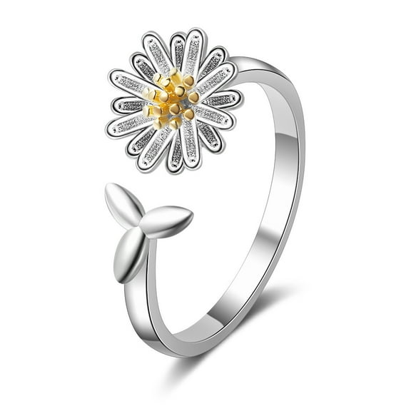 Daisy Statement Rings for Women Silver Plated Daisys Open Band Finger Rings Adjustable Expandable Comfort Fit Anniversary Birthday Party Jewelry Gifts for Daisies Lovers