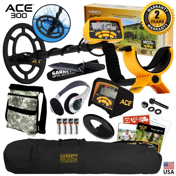 Garrett ACE 300 Metal Detector with Headphones, Carry Bag, Pouch, Digger