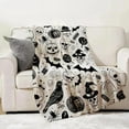 thumbnail image 2 of Halloween Doodle Blanket - Soft Cozy Fleece Throw Blanket, 40"x50", Black and White Spooky Skulls and Pumpkins Design, Perfect for Halloween Decor and Gifts, Fun for Kids and Adults, 2 of 6