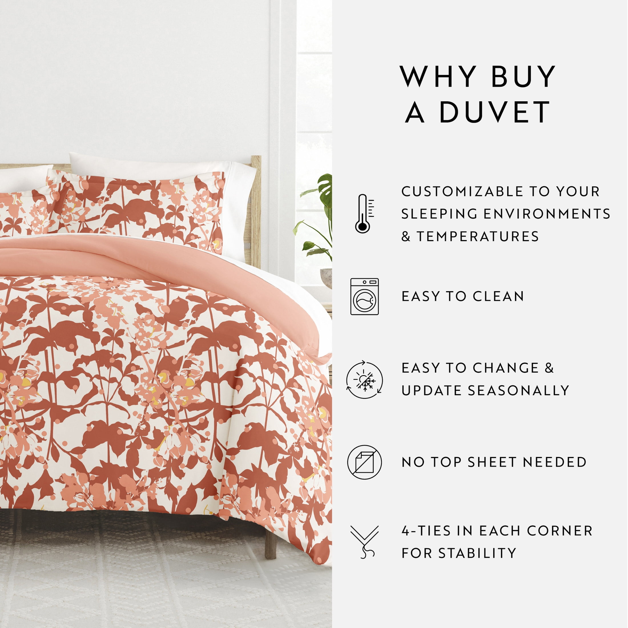 Noble Linens Clay Boho Flower Reversible 2-Piece Duvet Cover Set, Twin/Twin XL