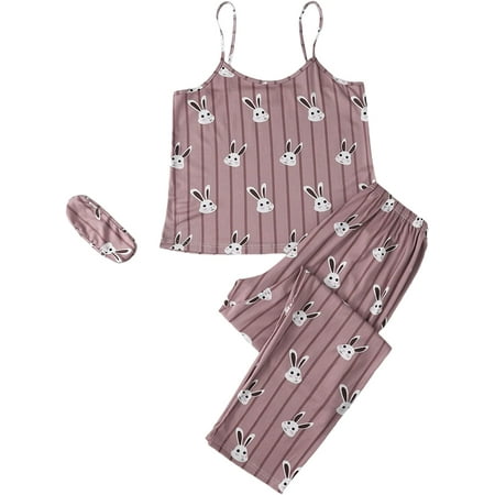 

ZWUYIYHJ Women s Leopard Print Cami Top with Pants Satin Pajama Set Sleepwear