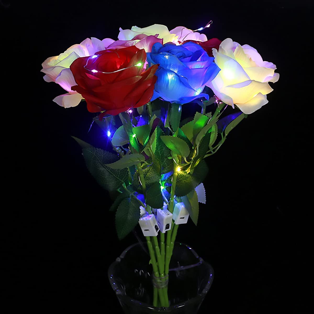 Cream Plum Roses Bouquet in FREE vase 20 LED battery lights wedding display 