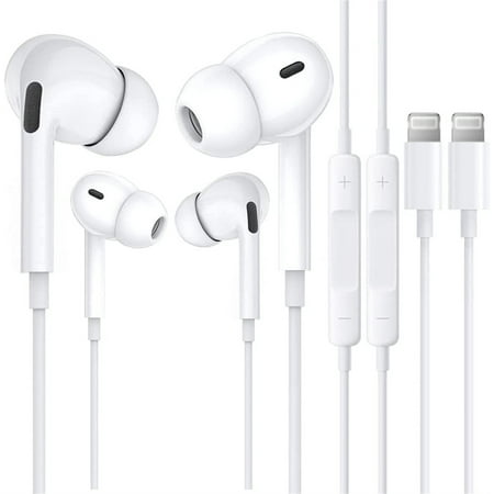 2 Pcs Earbuds Earphones With Bluetooth, Lightning Connector, In-Ear Wired Earbuds With Microphone Volume Control, Headphons Compatible with iPhone 13/12/11/XR/8/8Plus