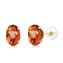 Gem Stone King 10K Yellow Gold Orange Sapphire Stud Earrings for Women Men (1.10 Cttw, Gemstone September Birthstone, Oval 6X4MM)
