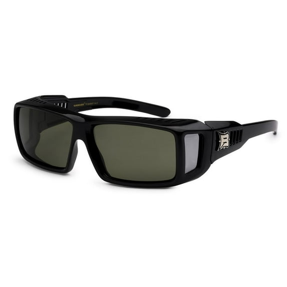 grinderPUNCH Polarized Cover Put Over Adult Sunglasses Wear Rx Glass UV protect, Men, Green Lens