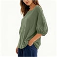 thumbnail image 4 of Cotton Linen Shirts for Women 2026 Spring Summer Gauze Tunic Tops 3/4 Sleeve Crewneck Solid Color Shirt Dressy Casual Blouses Army Green 2XL, 4 of 6