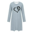 thumbnail image 4 of Long Sleeve Dress for Women Heart Printed Soft Cotton Pajamas T-shirt Mini Dresses Nightgown Fall Casual Dress (M, Light Blue), 4 of 6