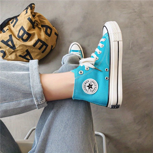 Zapatos De Lona De Alta Calidad Con Estampado De Estrellas Y Letras Para Mujeres, Cordones De Color Sólido, Zapatos Deportivos Versátiles Y Clásicos