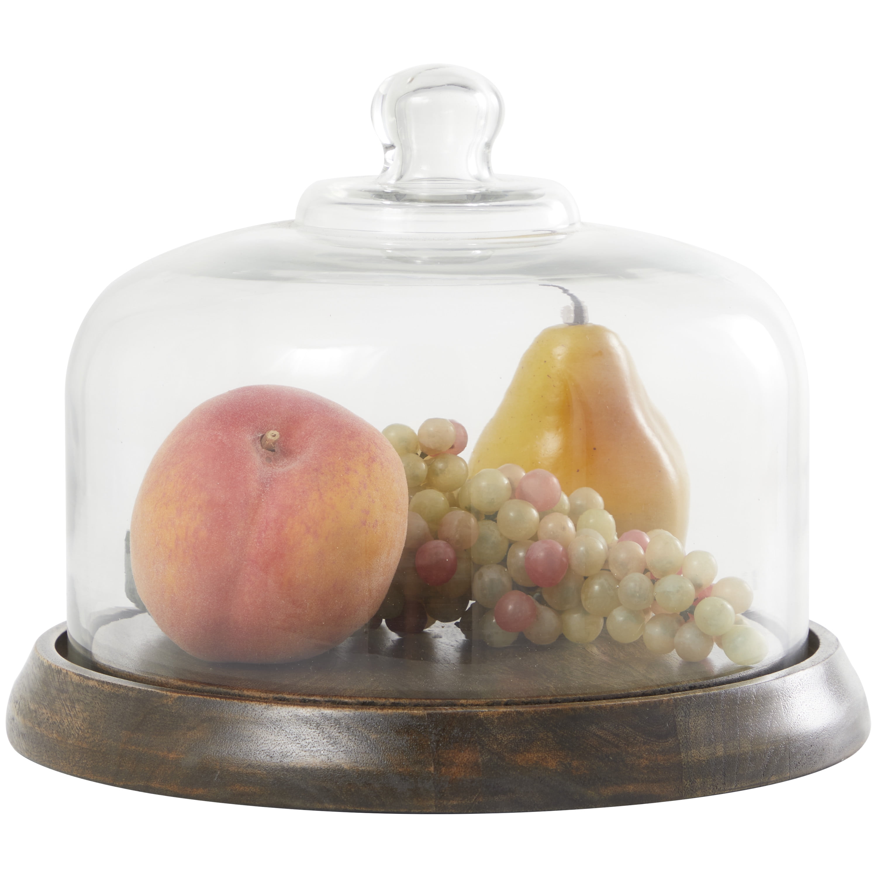DecMode 10" x 8" Dark Brown Mango Wood Decorative Stand with Glass Cloche, 1-Piece