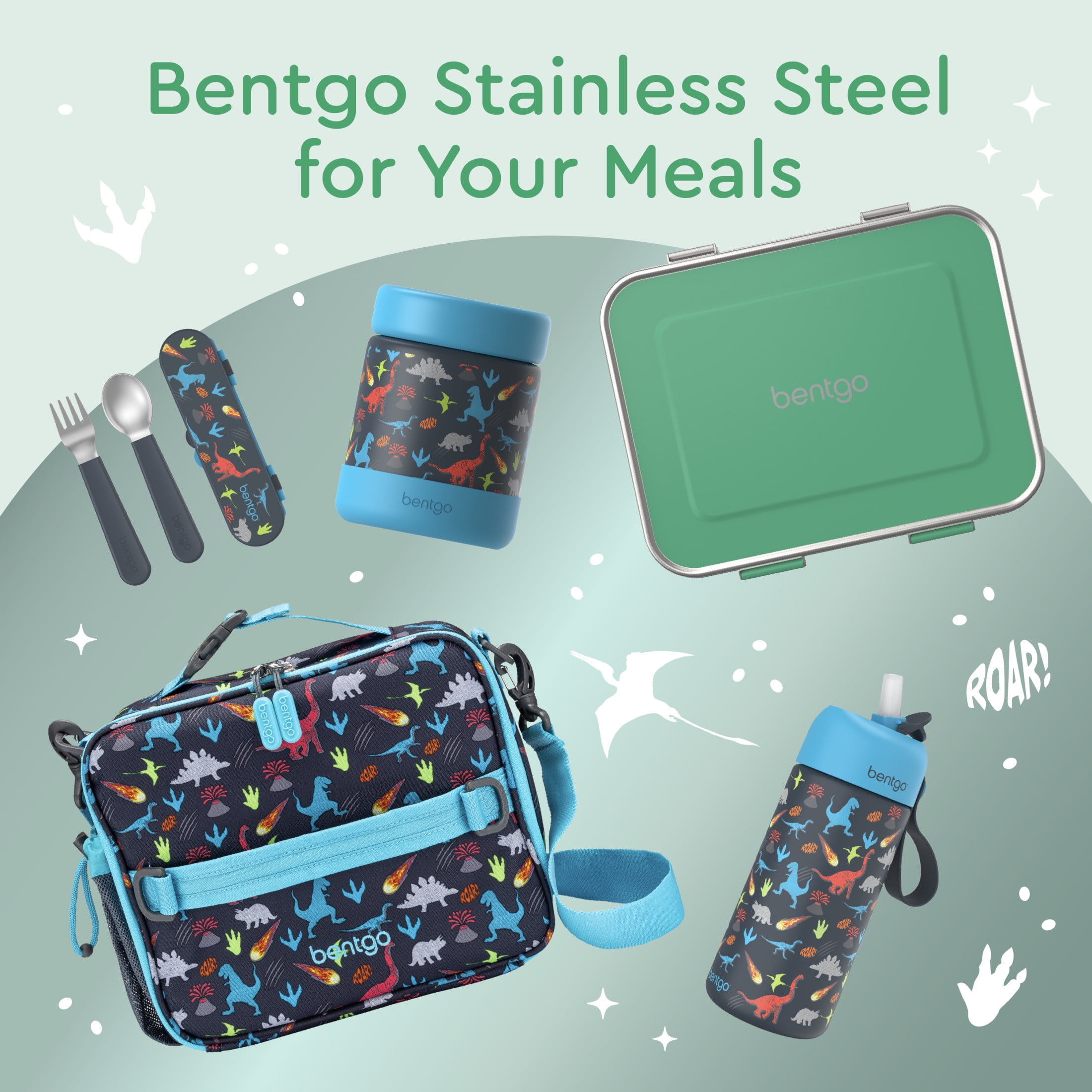 Bentgo Kids Stainless Steel Leak-Resistant Lunch Box - 3-Compartments with Bonus Silicone Container, Durable, Eco-Friendly, Dishwasher Safe, BPA-Free, Ideal for School, Ages 3+ (Green)
