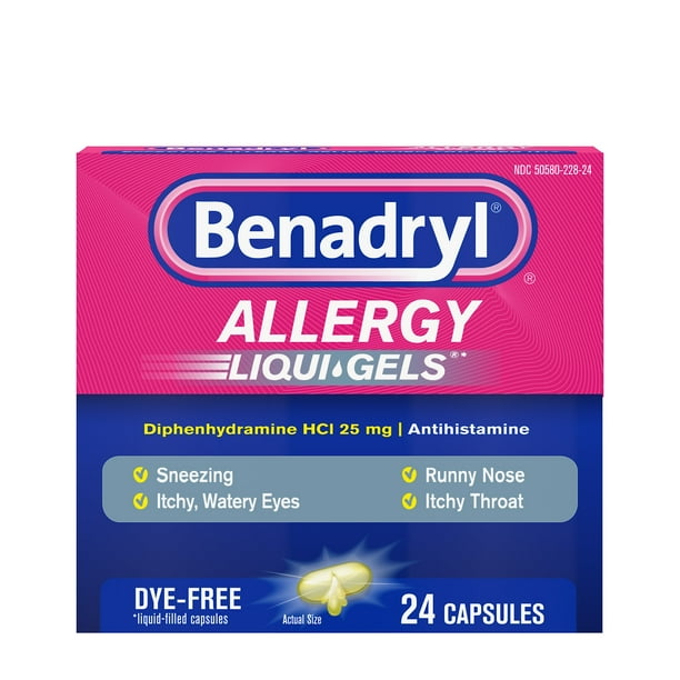 Benadryl LiquiGels Antihistamine Allergy Medicine, Dye Free, 24 ct