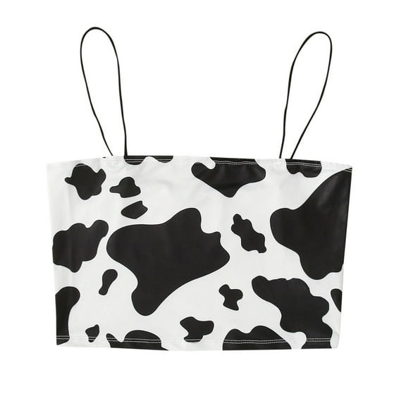 Cami Crop Tops for Women Lettuce Trim Cow Print Spaghetti Strap Camisole Tops Sleeveless Cami Tops Undershirt