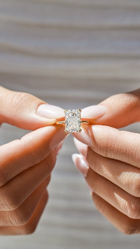 SOLITAIRE JEWELS 4.00CT Radiant Moissanite Diamond Hidden Halo Engagement Ring for Women Solid 10k Yellow Gold