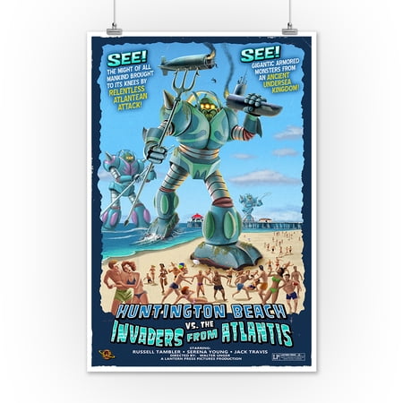 Huntington Beach California Vs The Atlantean Invaders Lantern Press Poster 12x18 Art Print Wall Decor Travel Poster