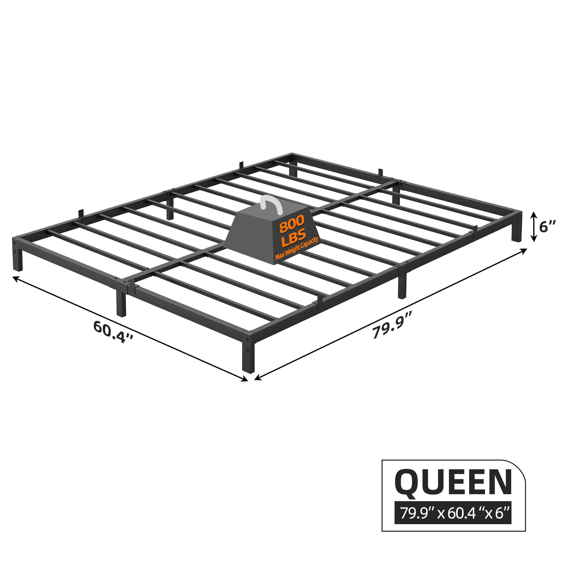 TROPOW Queen Bed Frame,Low Profile Quenn Bed Frame, 6 Inch Heavy Duty Metal Quenn Size Platform Bed Frame with Steel Slat Support, No Box Spring Needed, Easy Assembly, Black