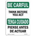 thumbnail image 1 of SignMission OS-BC-A-1824-L-10053 18 x 24 Po OSHA Soyez Prudent - Réfléchissez avant d'Agir Bilingue, 1 of 1