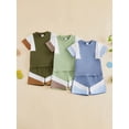 thumbnail image 3 of Loicainy Baby Toddler Boy Clothes 6 12 18 24 Months 2T 3T 4T Summer Contrast Color Patchwork Short Sleeve Tops with Shorts 2Pcs Outfits Set, 3 of 9