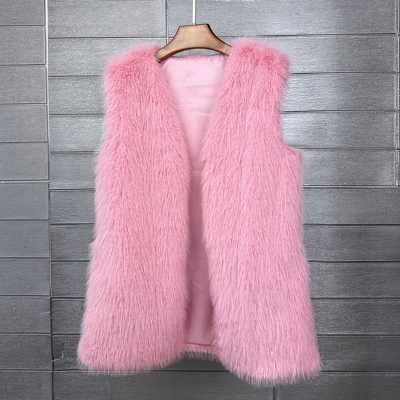 HongQid Womens Faux Fur Vest Coat Winter Shaggy Casual V-neck Jackets Warm Fuzzy Outerwear