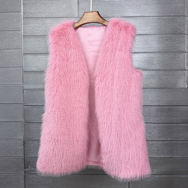 HongQid Womens Faux Fur Vest Coat Winter Shaggy Casual V-neck Jackets Warm Fuzzy Outerwear