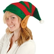 Beistle Club Pack of 12 Red and Green Striped Felt Elf Hat with Ears - Adult Sized