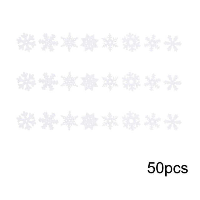 PEONAVET Snowflake Chip 50 White Snowflake Christmas Tree Decoration Glitter Plastic Snowflake Christmas Decoration Various Patterns Suitable for Tree Wreath Indoor and Outdoor Wint