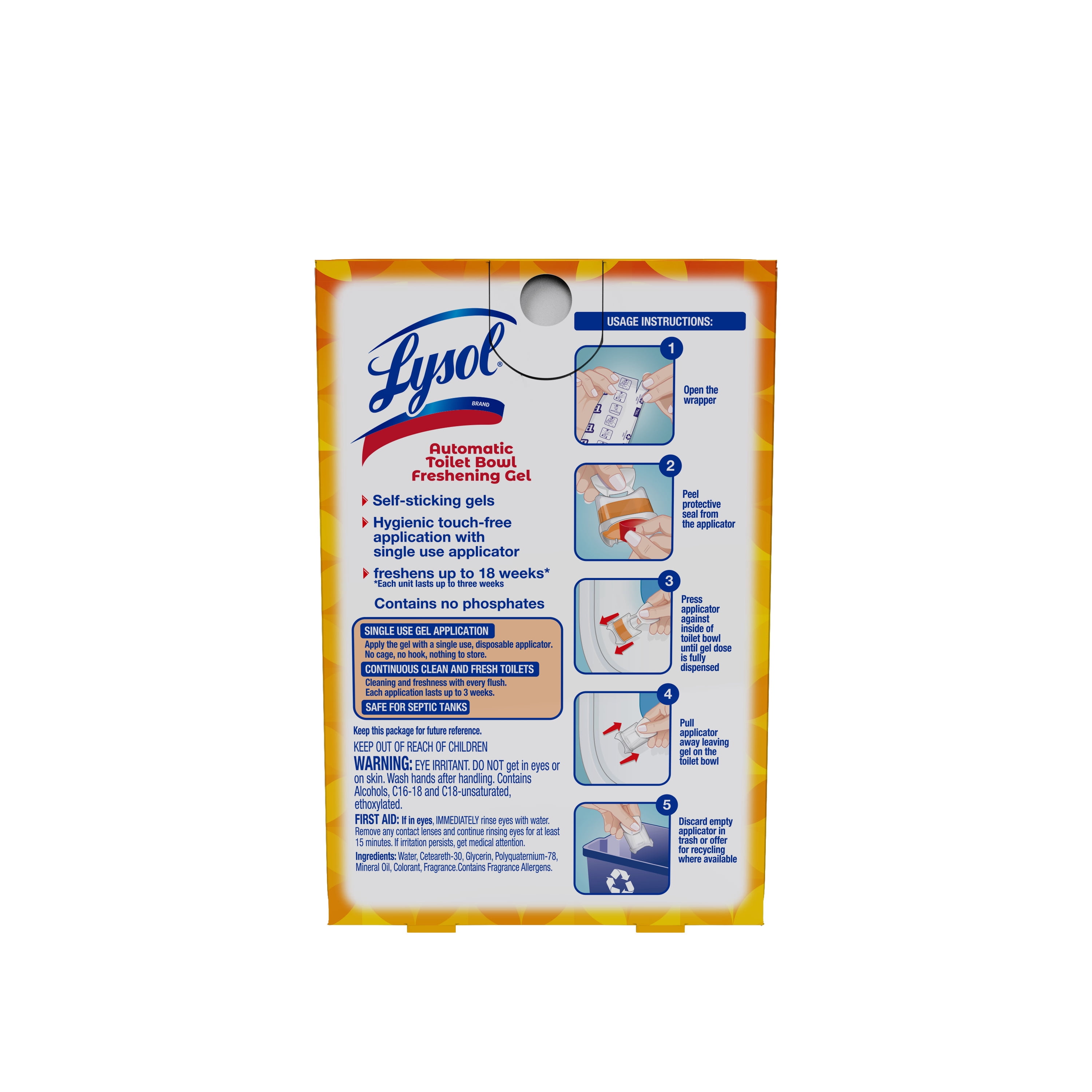 (2 pack) Lysol® Brand New Day Automatic Toilet Bowl Click Gel Cleaner, Mango & Hibiscus, 6 Count