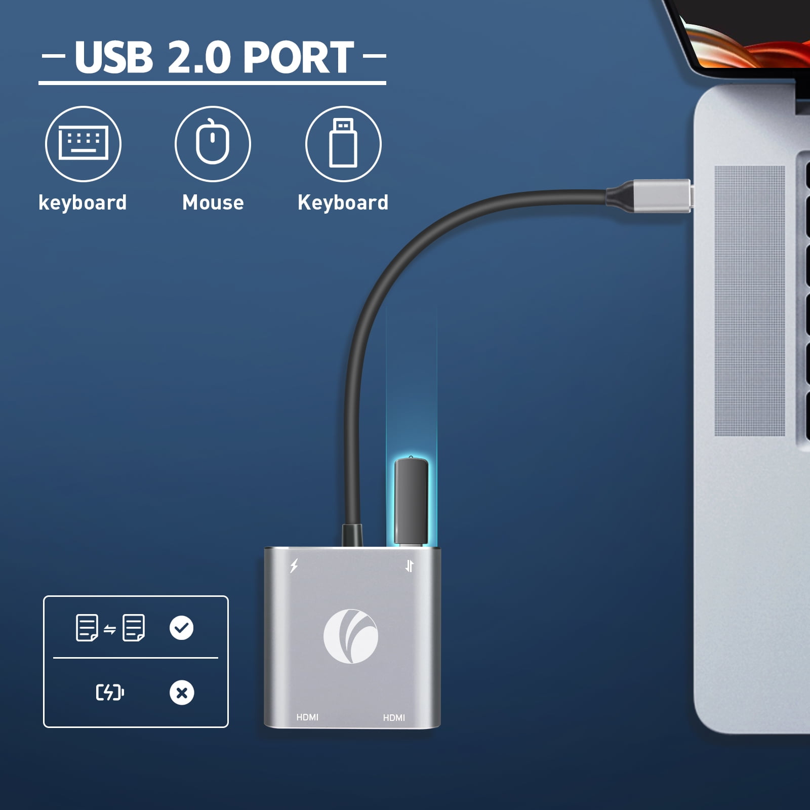 VCOM USB C to Dual HDMI Adapter Support MST, 4K@60Hz and Dual 4K@30Hz, Type C to HDMI Converter with USB 2.0, 100W PD Charging Port, Compatible with Thunderbolt 3 Port, MacBook Pro/Air, iPad Pro
